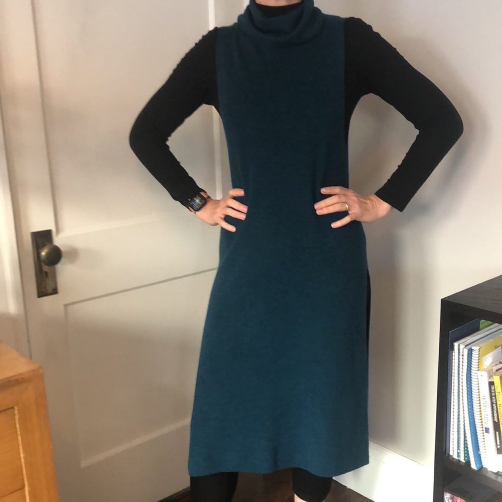 Eileen Fisher Teal Blue 100% Merino Wool Dress Layering Piece S